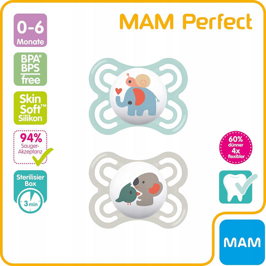 MAM Perfect πιπίλα x2 0-6 μηνών+ θήκη