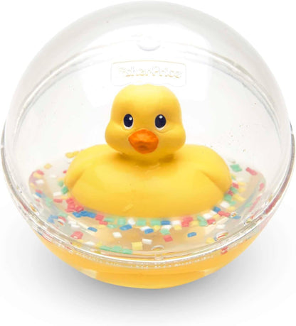 FISHER-PRICE DVH21 kula z kaczuszką do raczkowania 10 cm, sensoryczna kula z konfetti i żółtą kaczuszką