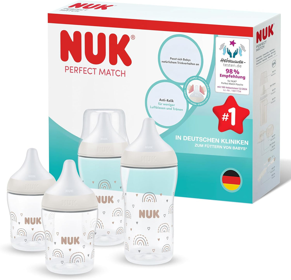 NUK Perfect Match stekleničke proti kolikam 150/260 ml 3m+