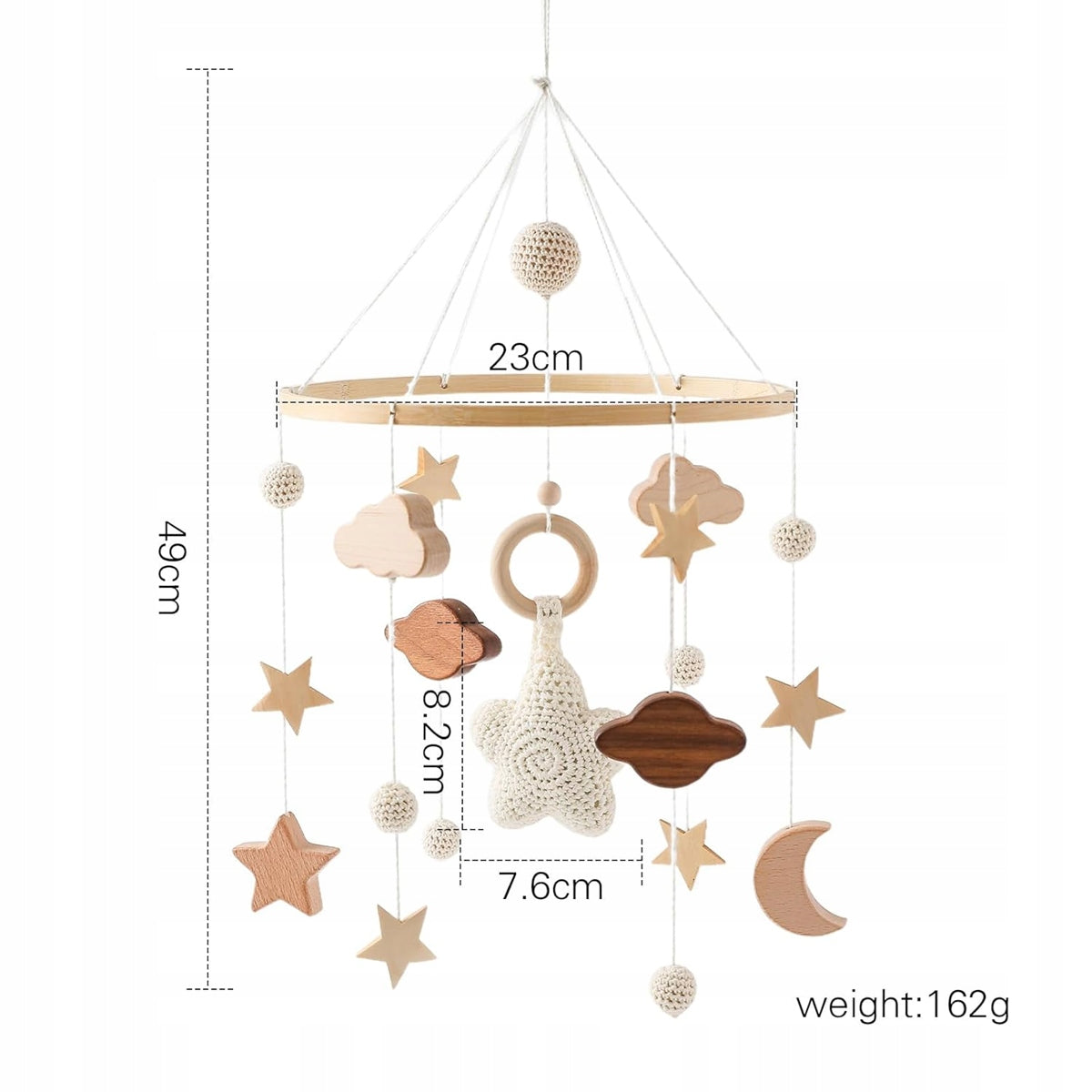 SWECOMZE Spieluhr für Babybett Holz Stoff BOHO