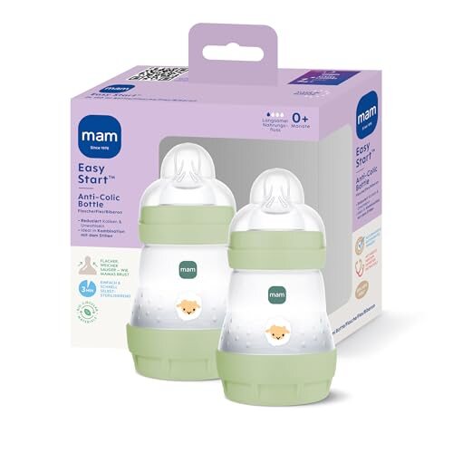 MAM Easy Start butelki antykolkowe 0+ 160ml x2, zestaw 2 butelek dla niemowląt z systemem antykolkowym