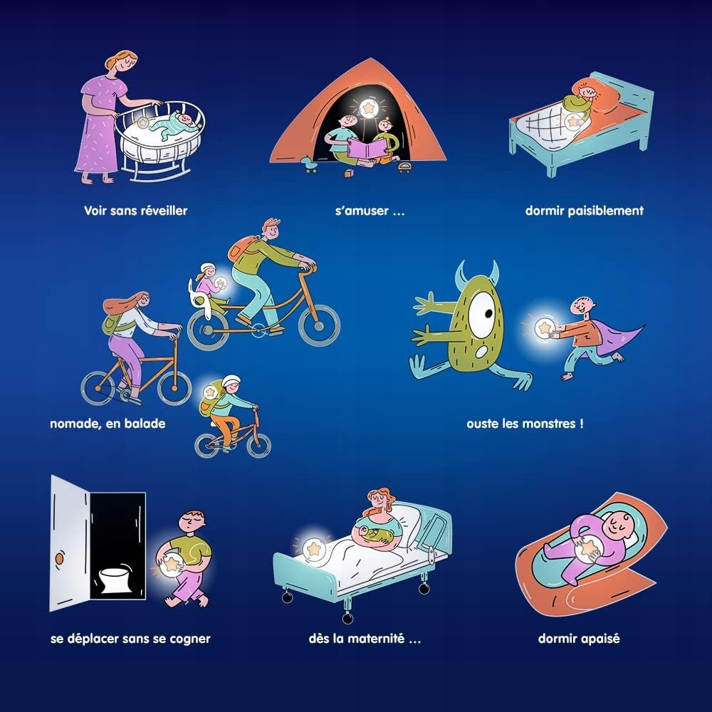PABOBO Little Moon przenośna lampka nocna LED 6,5 cm, delikatne światło dla dzieci w różnych sytuacjach