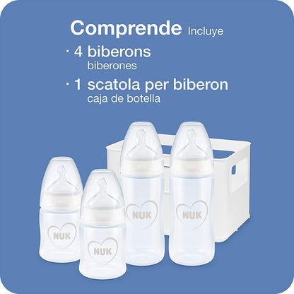 NUK komplet NO COLIC 4 stekleničke s košarico KONTROLA TEMPERATURE