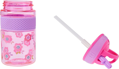 NUBY Vaso con pajita dura de tritán, botella con pajita 3m+ 360 ml FLORES
