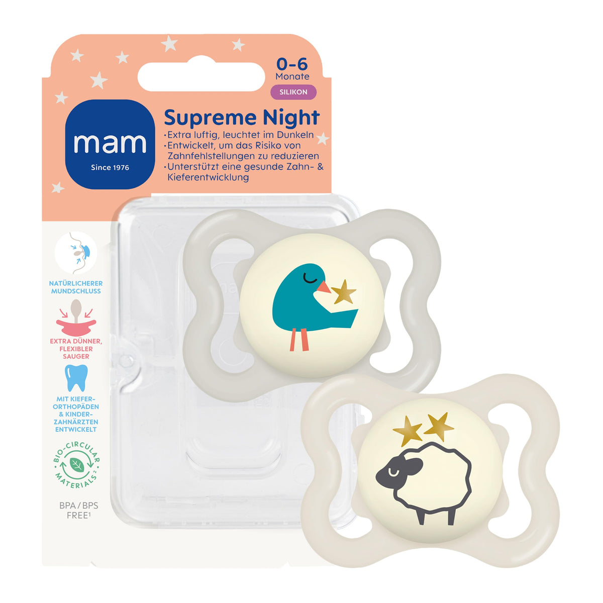 MAM Supreme Night silikonska duda 0-6m x2 SVETLEČI