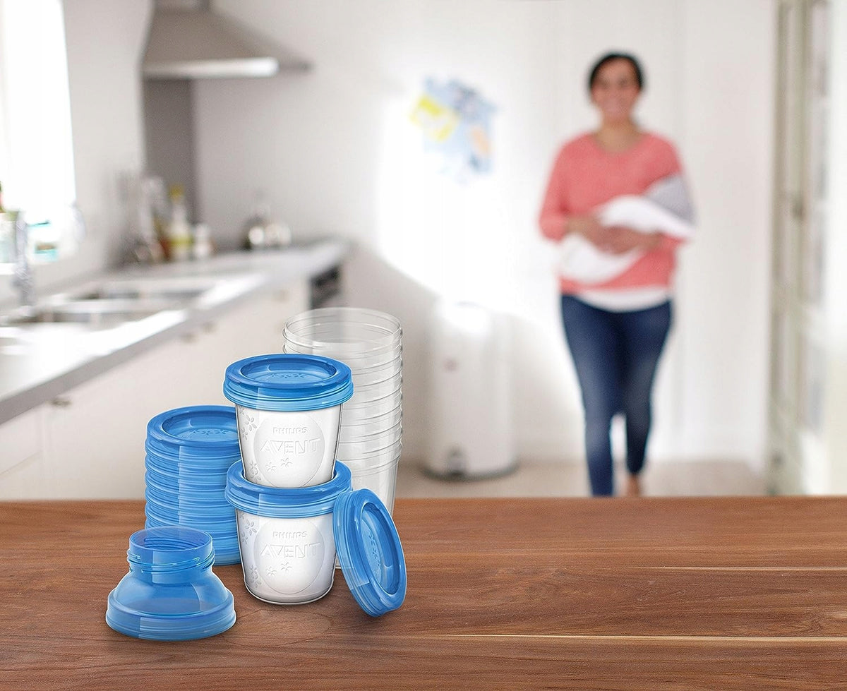 PHILIPS AVENT pojemniki na żywność x10 +adaptery, niebieskie pokrywki, BPA free