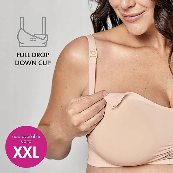 MEDELA KEEP COOL ULTRA biustonosz do karmienia + wkładki XL, beżowy bezszwowy biustonosz ciążowy z pełnym odpinaniem miseczki
