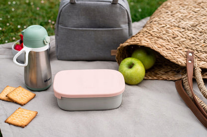 BEABA śniadaniówka lunchbox STAL nierdzewna 760ml z przegrodami, lunchbox na piknik z butelką i koszem