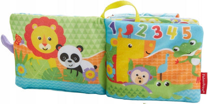 FISHER-PRICE FGJ40 książeczka sensoryczna aktywizująca ZAWIESZKA, kolorowa książeczka z uchwytem i zwierzątkami