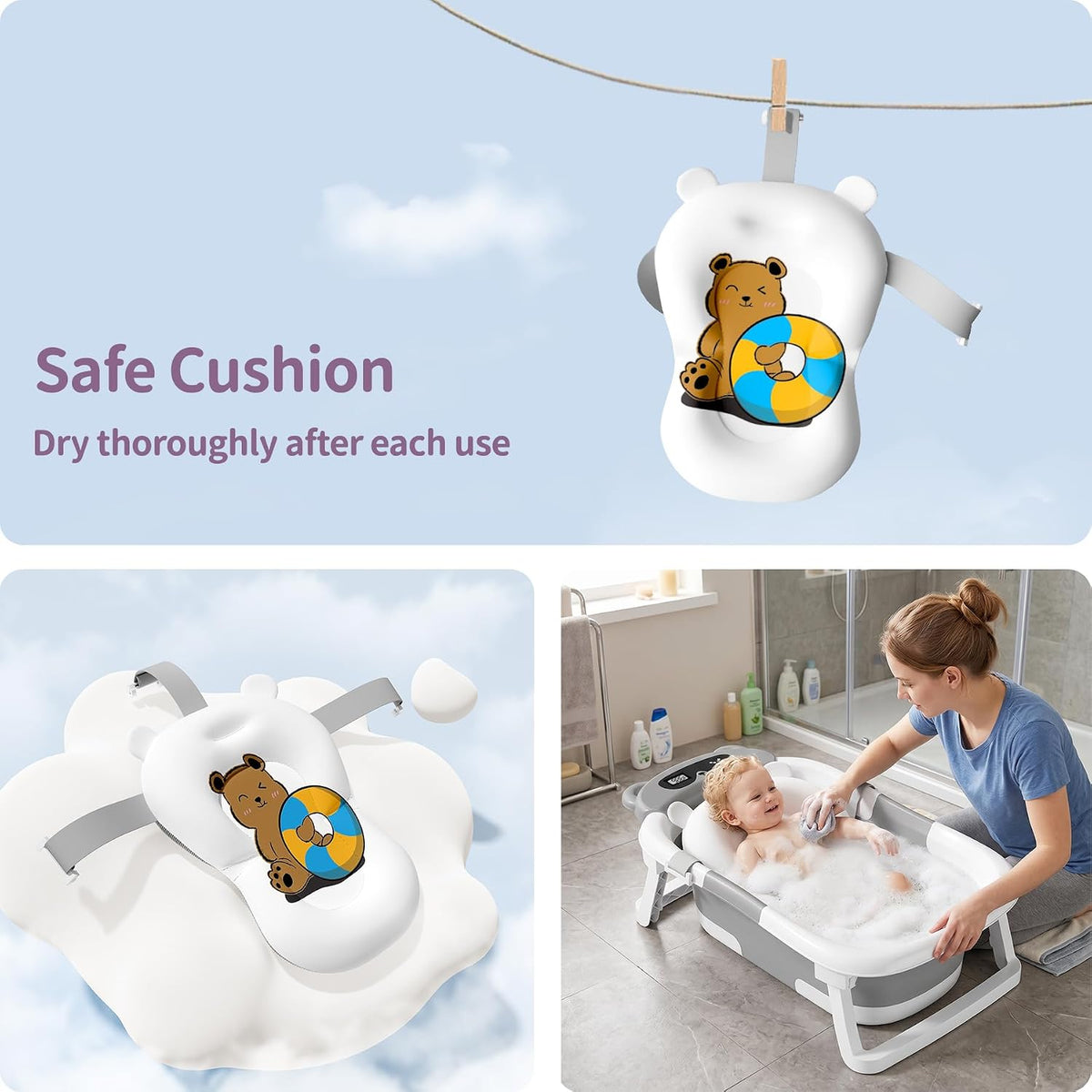Faltbare Babywanne mit Abfluss und Thermometer