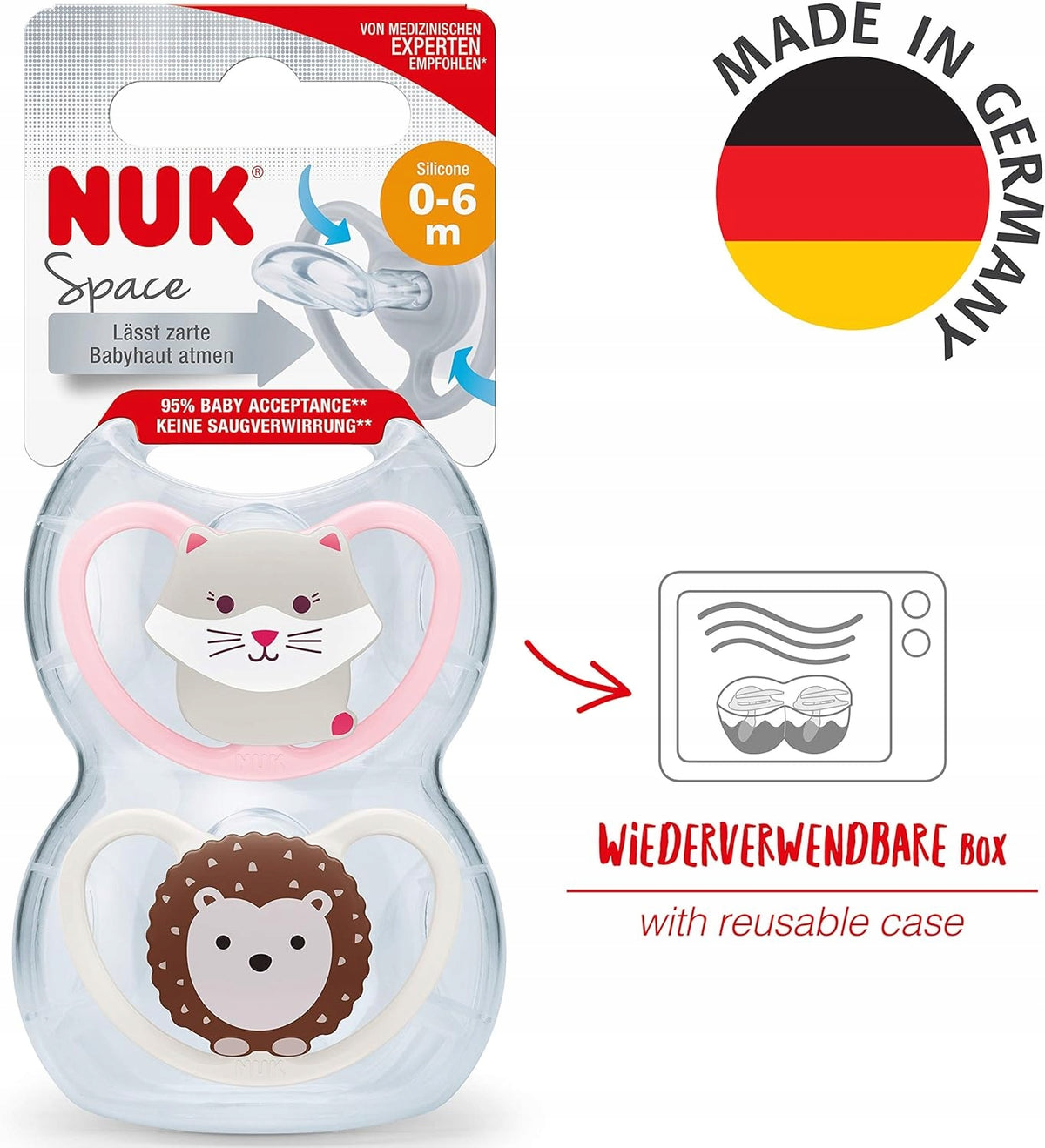 NUK Space Beruhigungssauger Silikon x4 0-6 Monate + Box