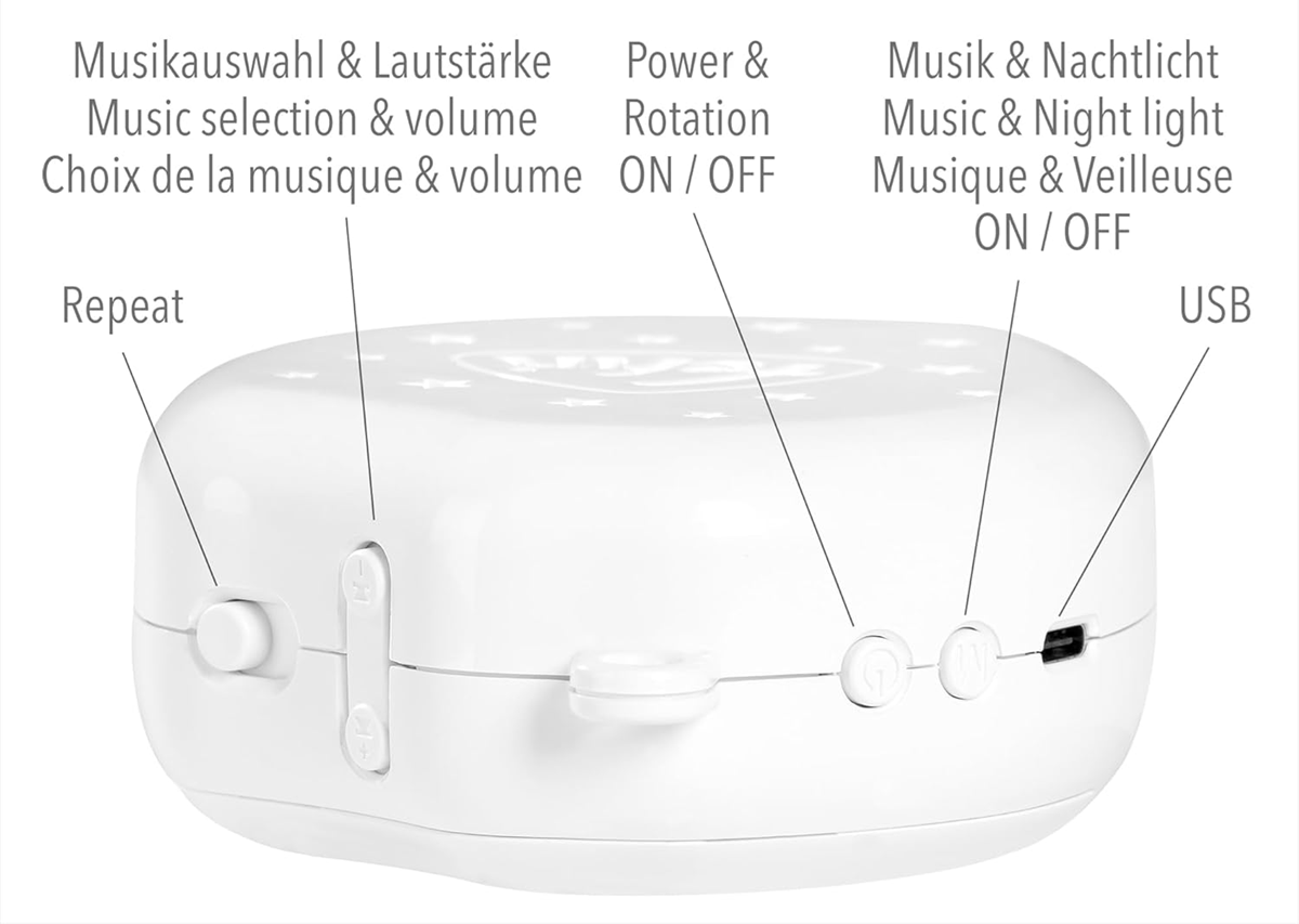 FEHN MP3 caja de música con luz nocturna para móvil de cuna + tarjeta de 128 Mb