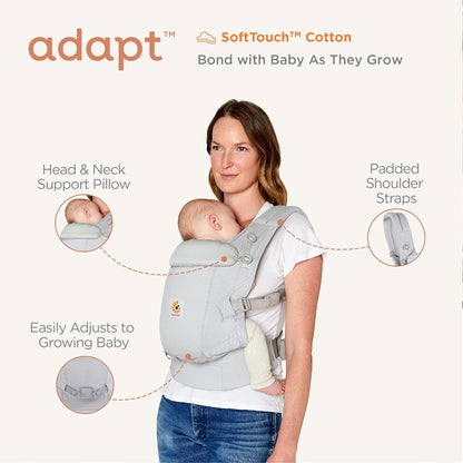 ERGOBABY ADAPT SoftTouch Cotton nosidełko ergonomiczne 3,2-20kg, miękkie i oddychające, z podparciem główki