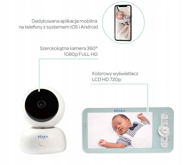 BEABA Zen Premium elektronska varuška s kamero 360° Full HD in aplikacijo