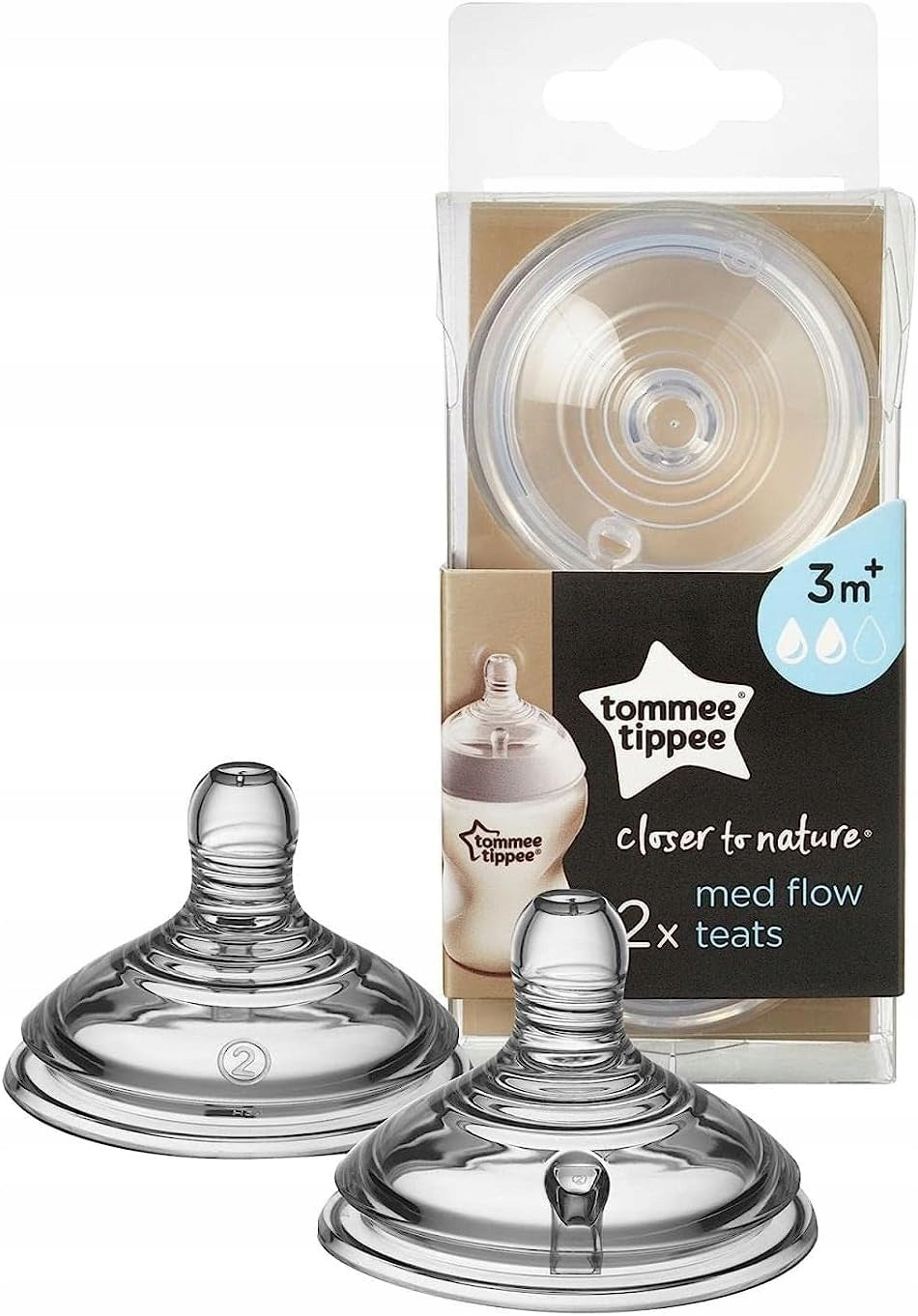TOMMEE TIPPEE smoczek do butelki CLOSER TO NATURE 3msc+ x2, silikonowe smoczki 3m+, BPA i BPS free