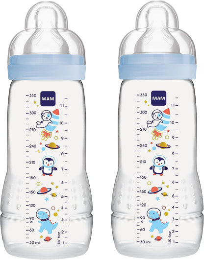 MAM Easy Active komplet stekleničk 2x 330 ml 4 m+ cuclja 2 VESOLJE