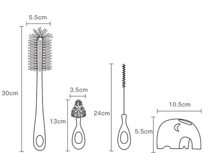 BEBAMOUR 3v1 silikonske ščetke za čiščenje stekleničk, dud in slamic 32cm