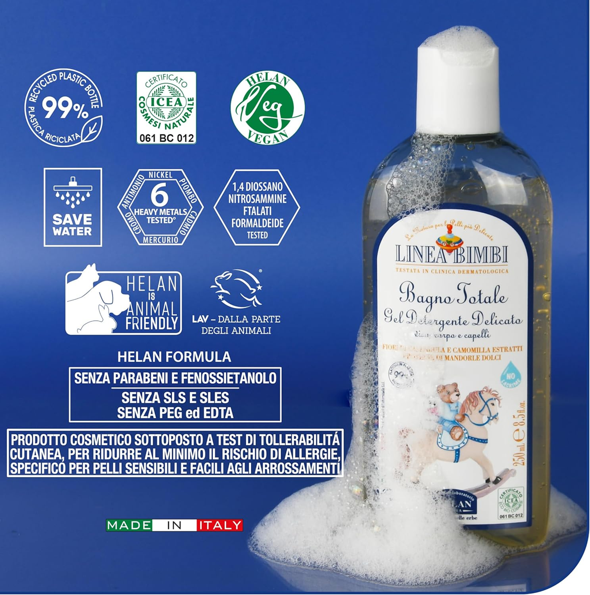 HELAN Linea Bimbi gel de baño y champú con proteína de almendra 250 ml 0+ para bebés