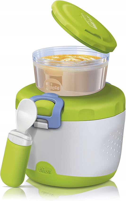 CHICCO pojemnik obiadowy izolowany BEZ ŁYŻECZKI biało-zielony termos na żywność dla niemowląt