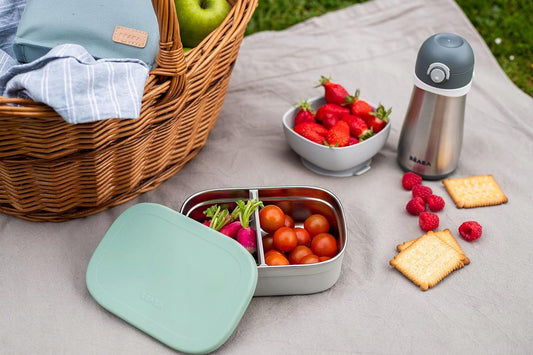 BEABA śniadaniówka lunchbox STAL nierdzewna 760ml z przegrodami, idealna na piknik i przekąski