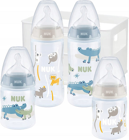 NUK First Choice+ začetni komplet 4 stekleničke + košara organizator 0-6 m