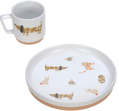 LASSIG Little Mateys set din porțelan cu farfurie și cană 200 ml ANIMALE