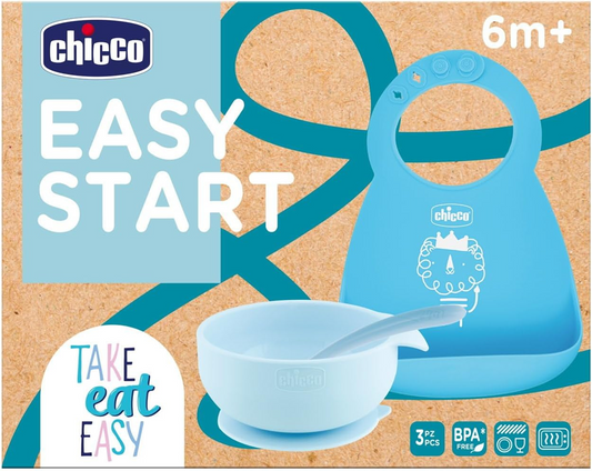 CHICCO Easy Start silikónová súprava: miska, lyžička, podbradník
