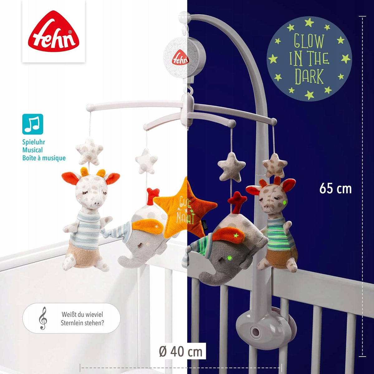 FEHN Lahko noč VRTILJAK za posteljico, KI SVETI V TEMI