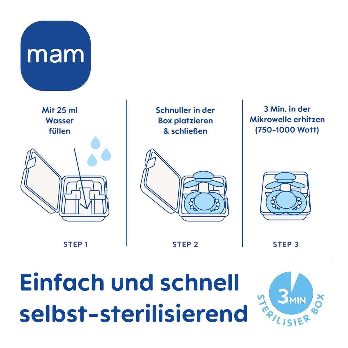 MAM Original smoczek uspokajający silikonowy 0-6m x4, self-sterilizing box, 3 min w mikrofali