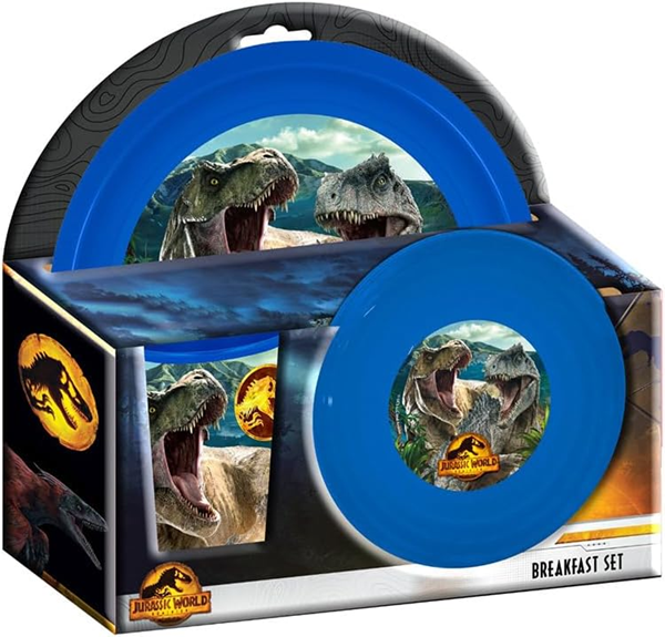 JURASSIC WORLD set de desayuno 2 platos y vaso 280 ml para niños 3 años+