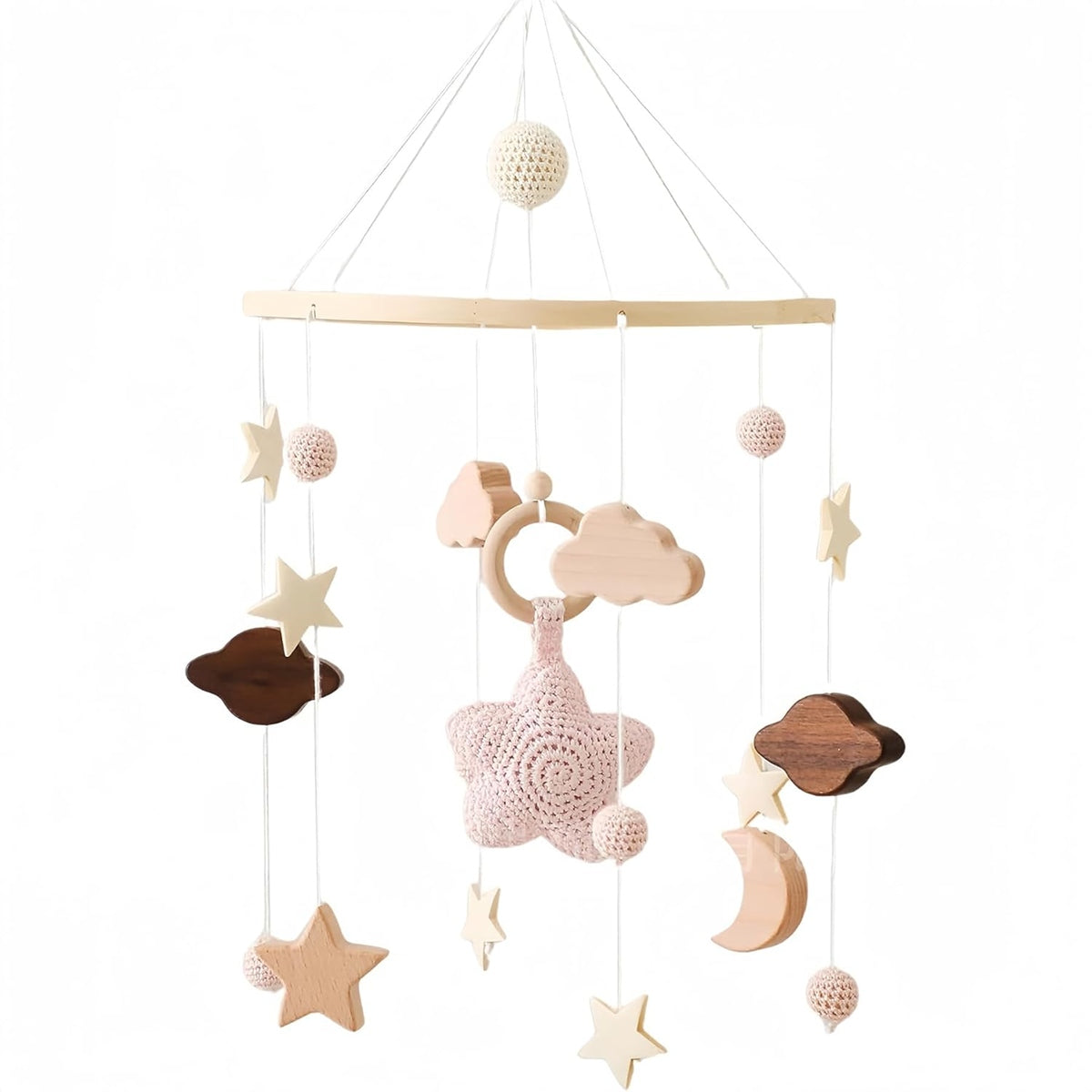 Móvil de madera y tela para cuna BOHO SWECOMZE
