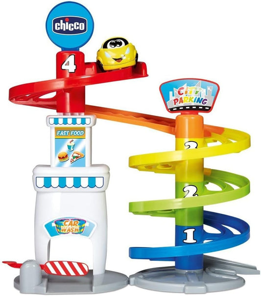 Parcare multi-nivel CHICCO 37 cm + mașină Turbo Ball