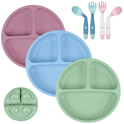 VICLOON plato dividido con ventosa x3 + cuchara x2 + tenedor x2