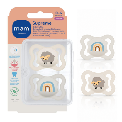 MAM Supreme silikonski pomirjujoči dudi 0-6m x2
