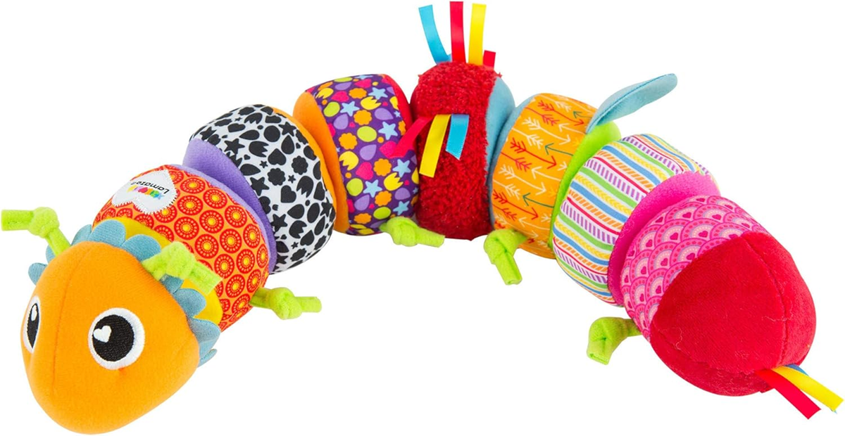 LAMAZE Mix & Match oruga sensorial con sonajero, 8 piezas con velcro, 44 cm