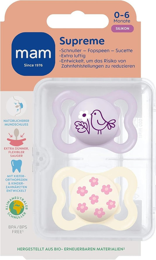 MAM SUPREME sucette en silicone 0-6 mois x2