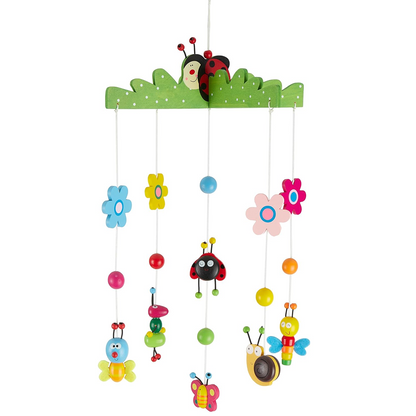 BIECO móvil para cuna de madera Flores e Insectos carrusel 26 x 39 cm