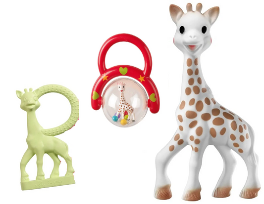 Ĺ "YRAFA SOPHIE babyset bijtring natuurlijke rammelaar 3el.