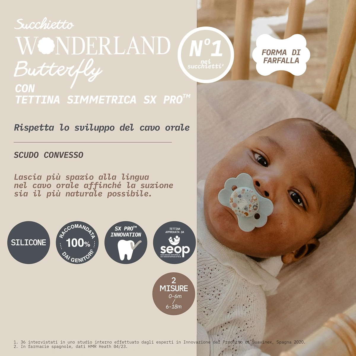 SUAVINEX Wonder Butterfly chupete calmante de silicona 6-18 meses SX PRO