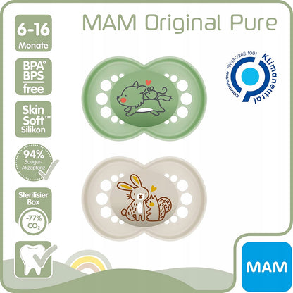 MAM PURE upokojujúci cumlík x2 6-16 mesiacov + box