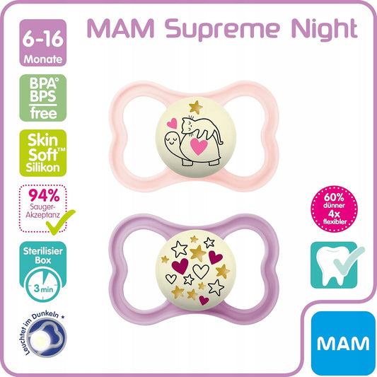 MAM SUPREME NIGHT πιπίλα σιλικόνης 6-16μ.