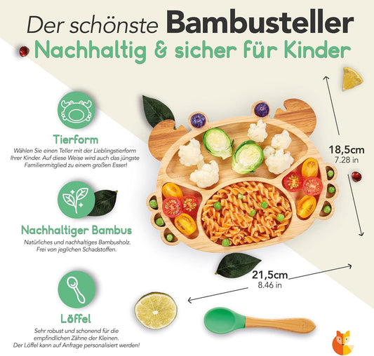 KLEINER FUCHS Bambusteller mit Saugnapf + Löffel KRABBE