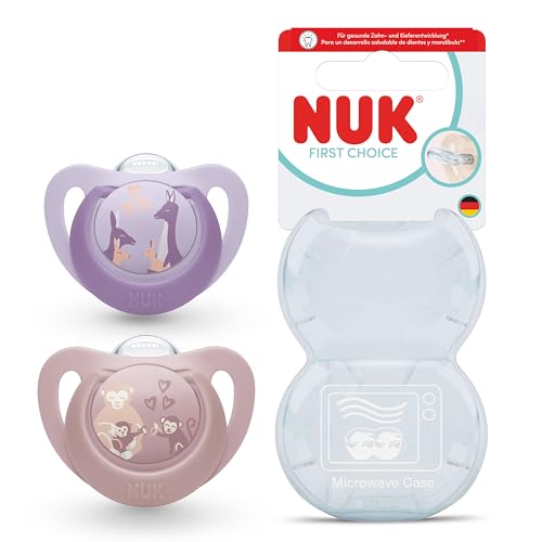 NUK First Choice smoczek uspokajający silikonowy x2 6-18m, ortodontyczny, z motywem małpki i kangura