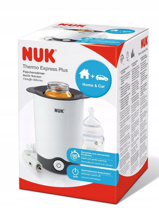 NUK Thermo Express Plus podgrzewacz do butelek biało-czarny, do domu i auta, szybkie podgrzewanie w 90 sekund