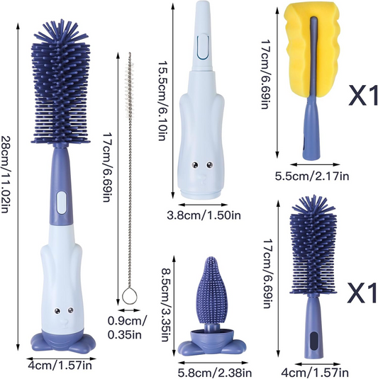 ABIRDON 3v1 silikonové kartáčky na čištění lahví, dudlíků a brček 28cm