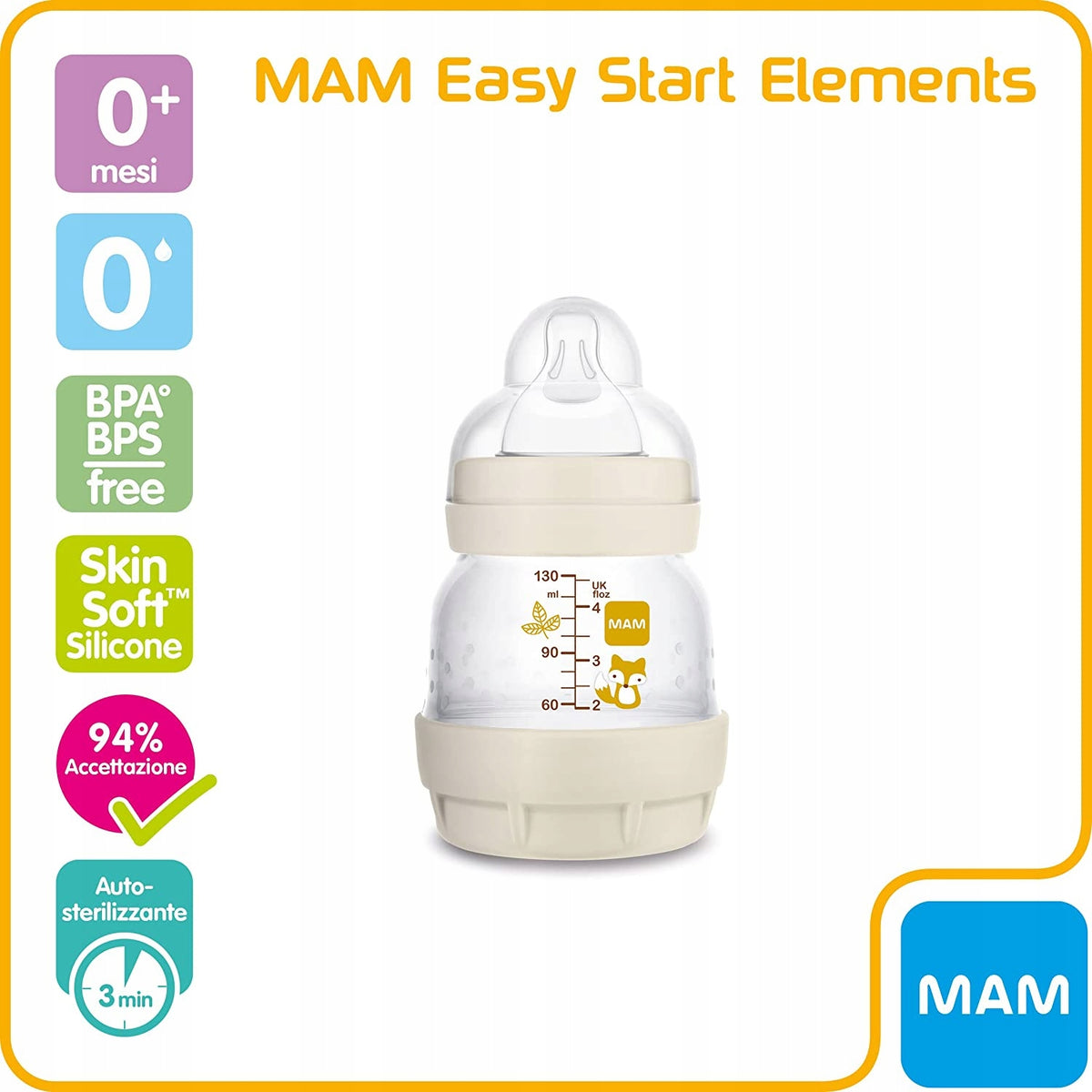 MAM Easy Start Anti-Colic Flasche 130ml + Schnuller