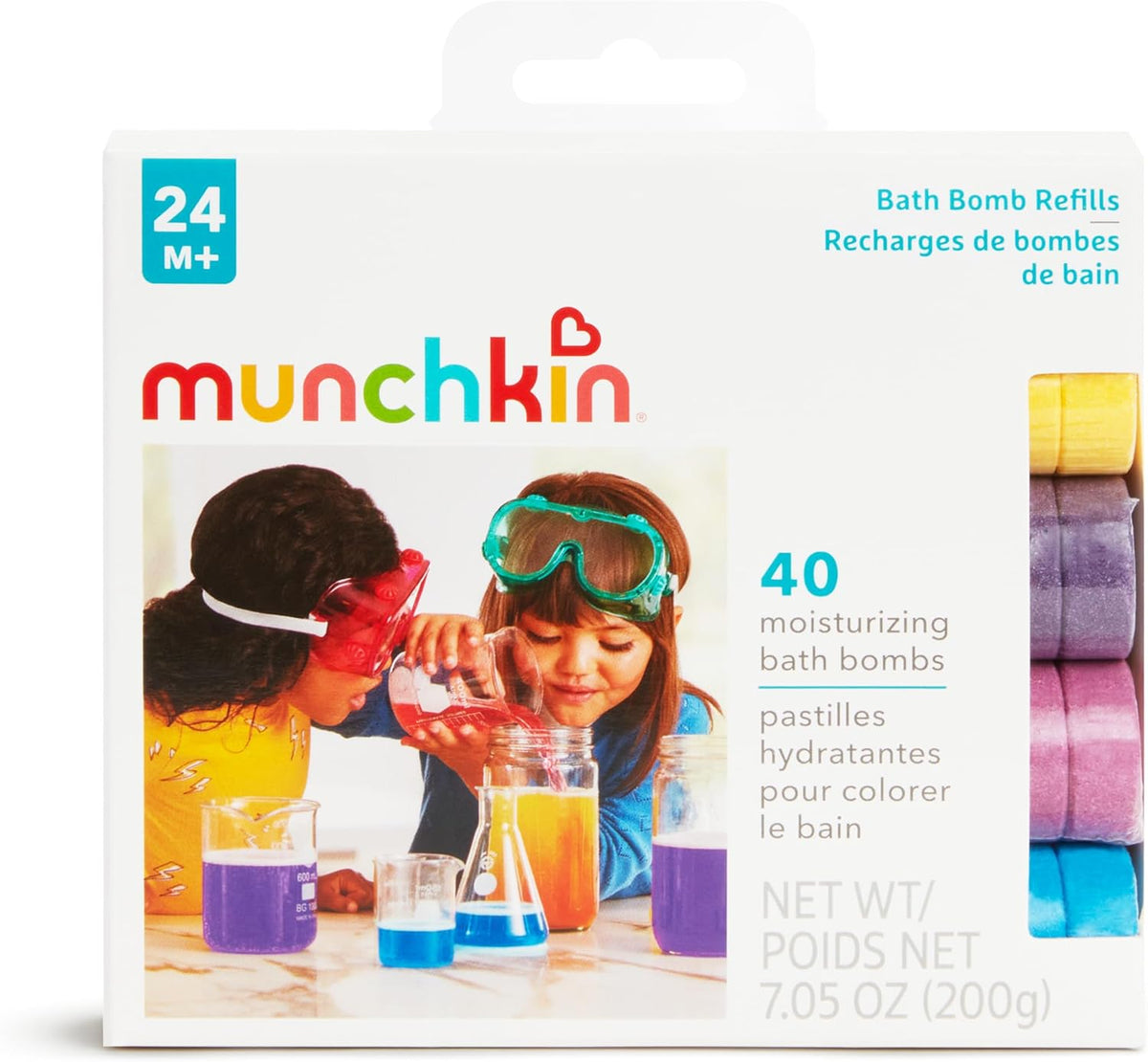 MUNCHKIN Colour Buddies kule do kąpieli kolor + nawilżenie x40, 40 tabletek do kąpieli dla dzieci 24M+