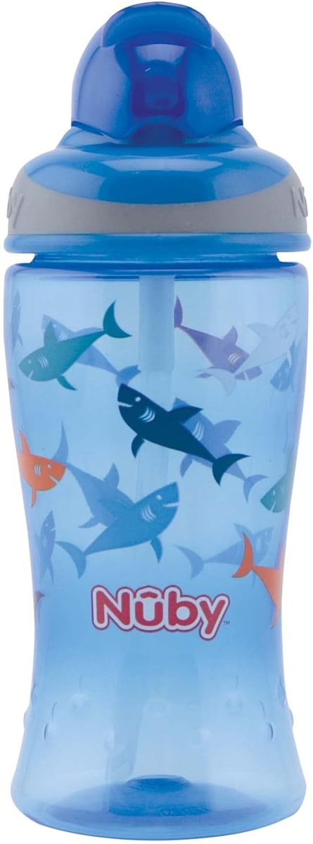 NUBY Vaso Flip-it antiderrames con pajita 12 m+ 360 ml TIBURONES