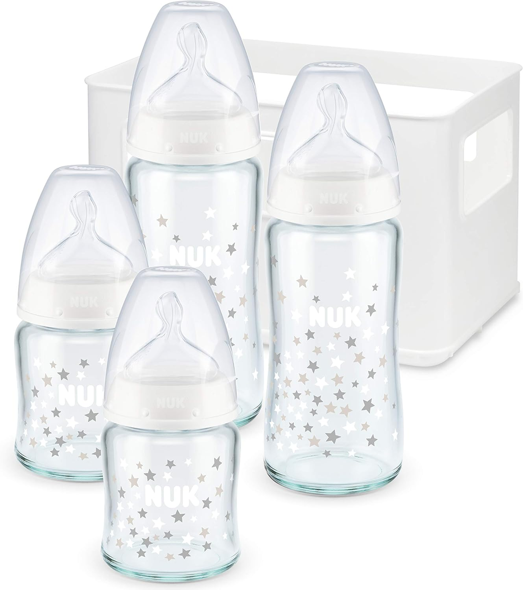 NUK First Choice+ set 0-6 m biberones de vidrio 2x120 ml y 2x240 ml + cesta