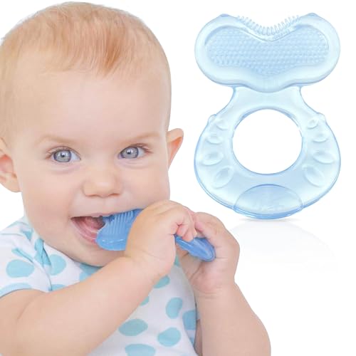 NUBY Teethe-eez silikonsko grizalo s škatlico, modro 3m+